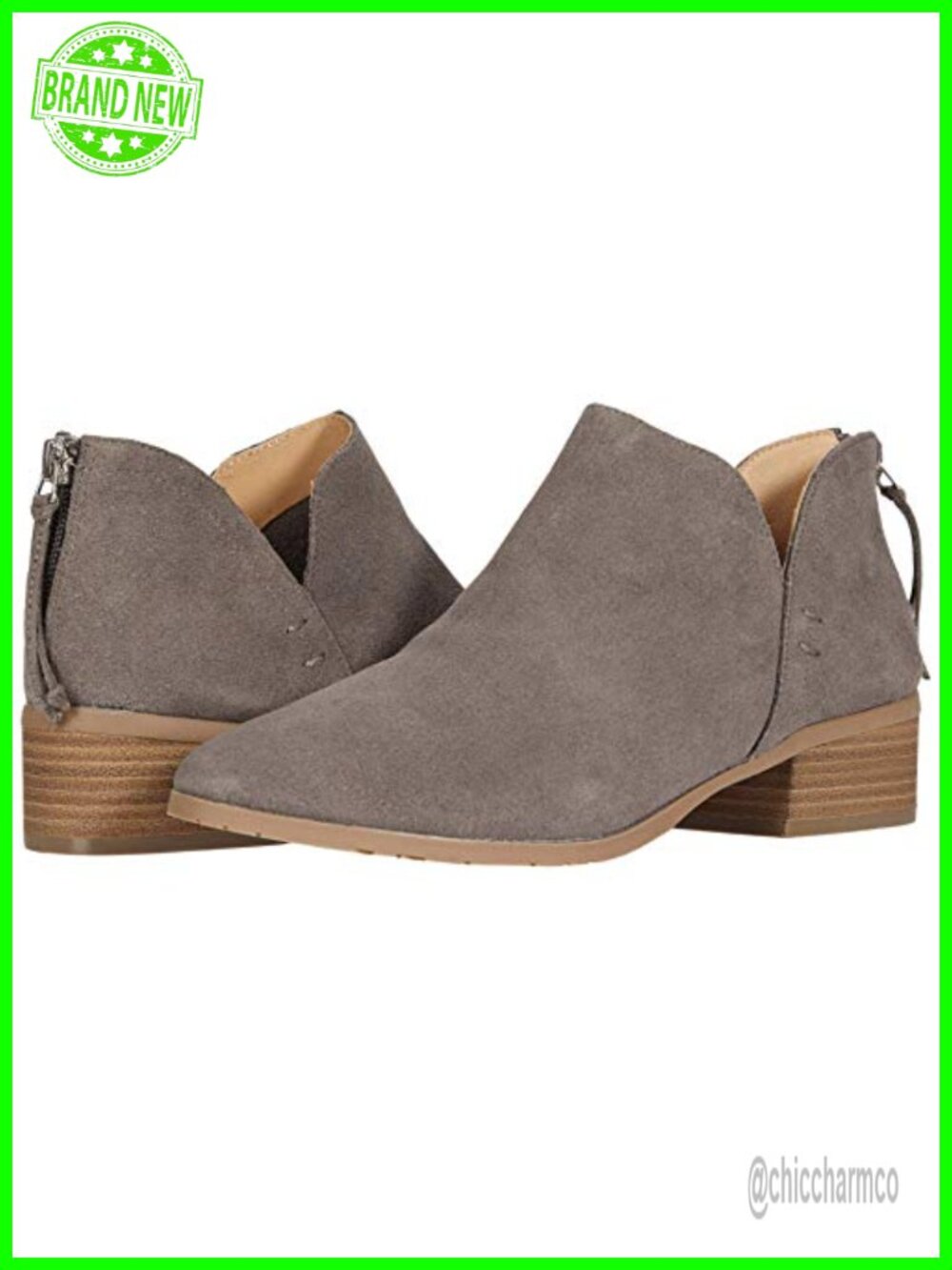 Kenneth Cole Reaction Leather Ankle Bootie Stacked Heel Back Zip
